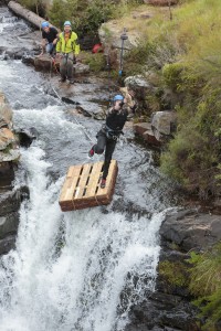 waterfall jump off of raft